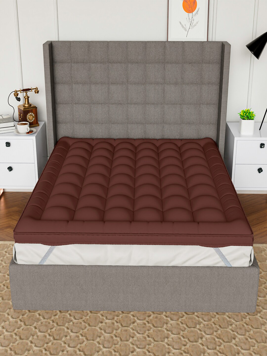 AVI Brown Pure Cotton Microfiber Filler Breathable Single Bed Mattress Protector