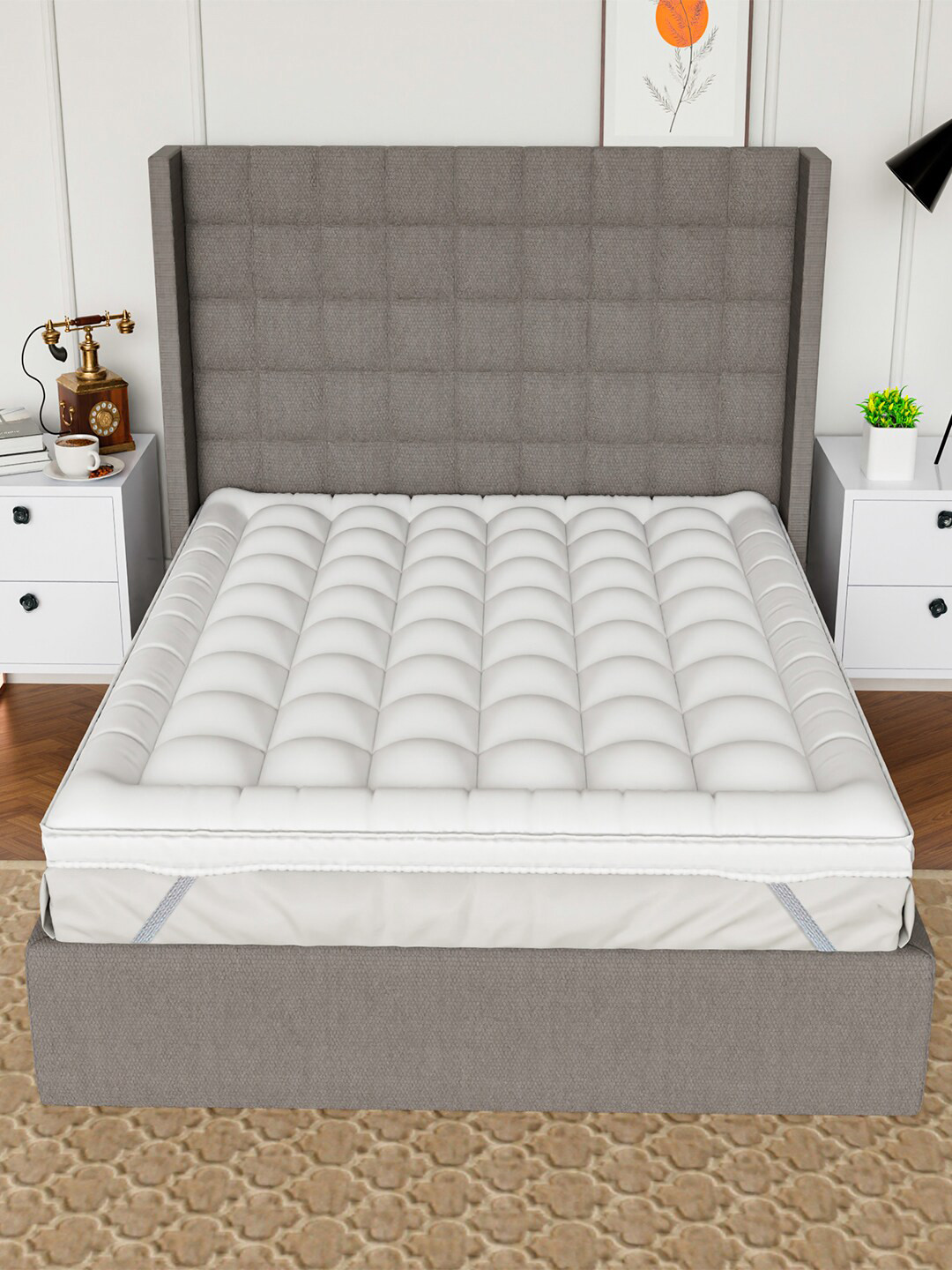 AVI White Quilted 1000 GSM Pure Cotton Double Queen Mattress Topper