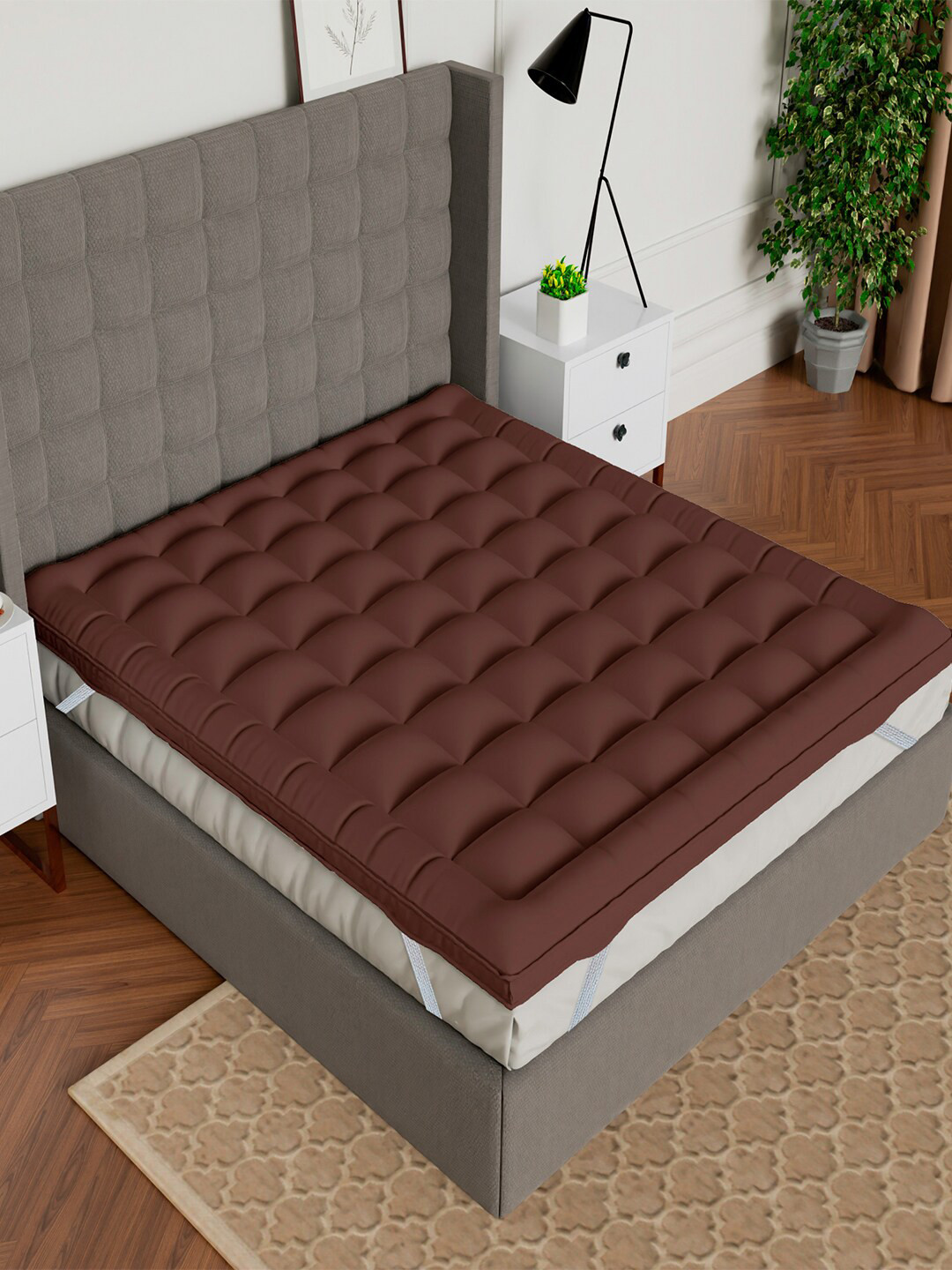 AVI Brown Quilted 1000 GSM Pure Cotton Double King Mattress Topper