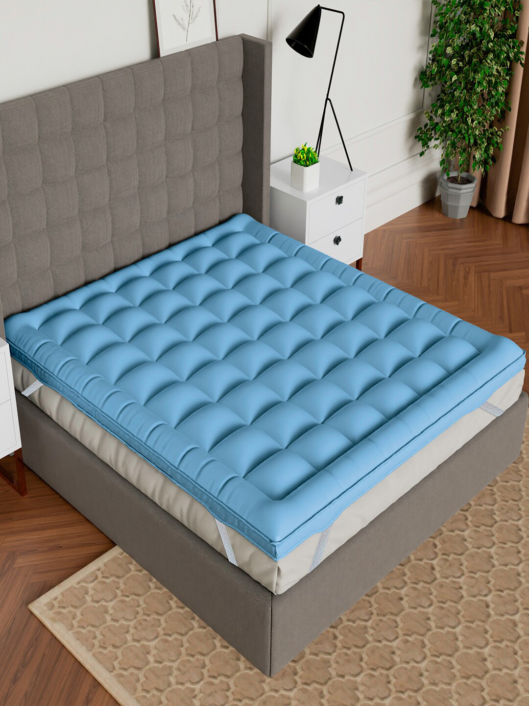 AVI Turquoise Blue Pure Cotton Microfiber Filler Breathable Single Bed Mattress Protector