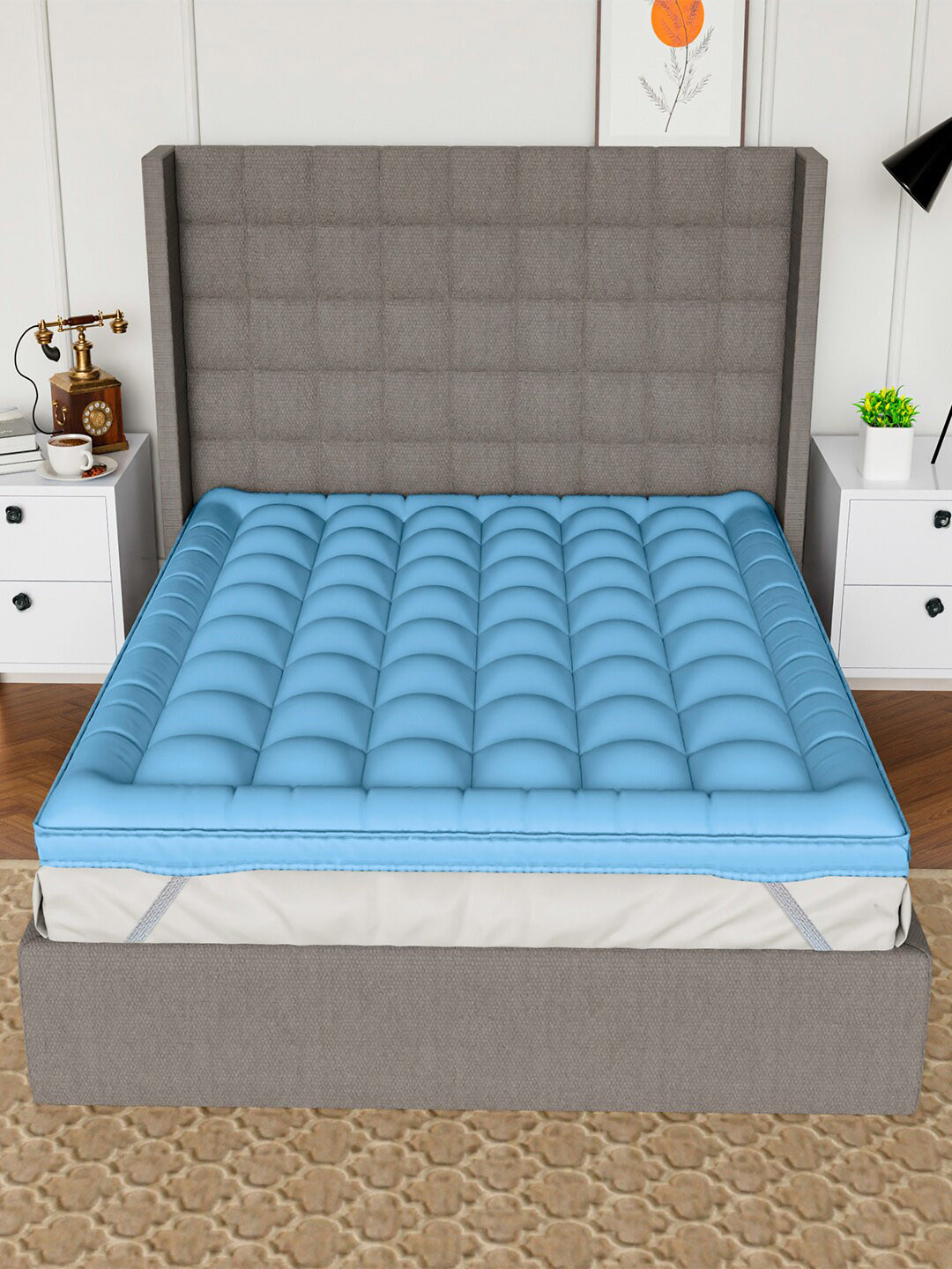 AVI Sky-Blue Quilted 1000 GSM Pure Cotton Double Queen Mattress Topper