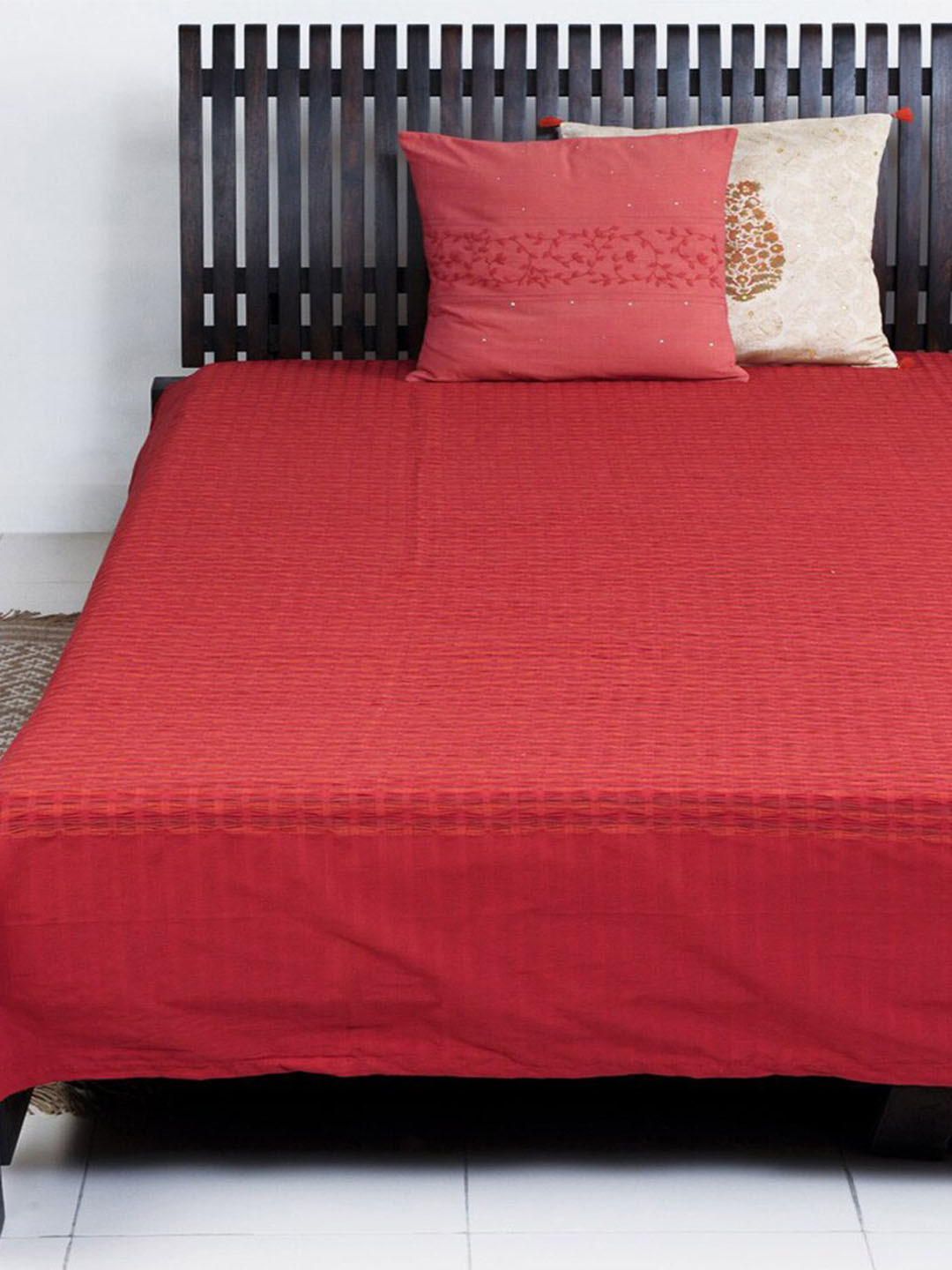 Fabindia Red Woven Design Deepali Cotton Double Bed - Superking Cover