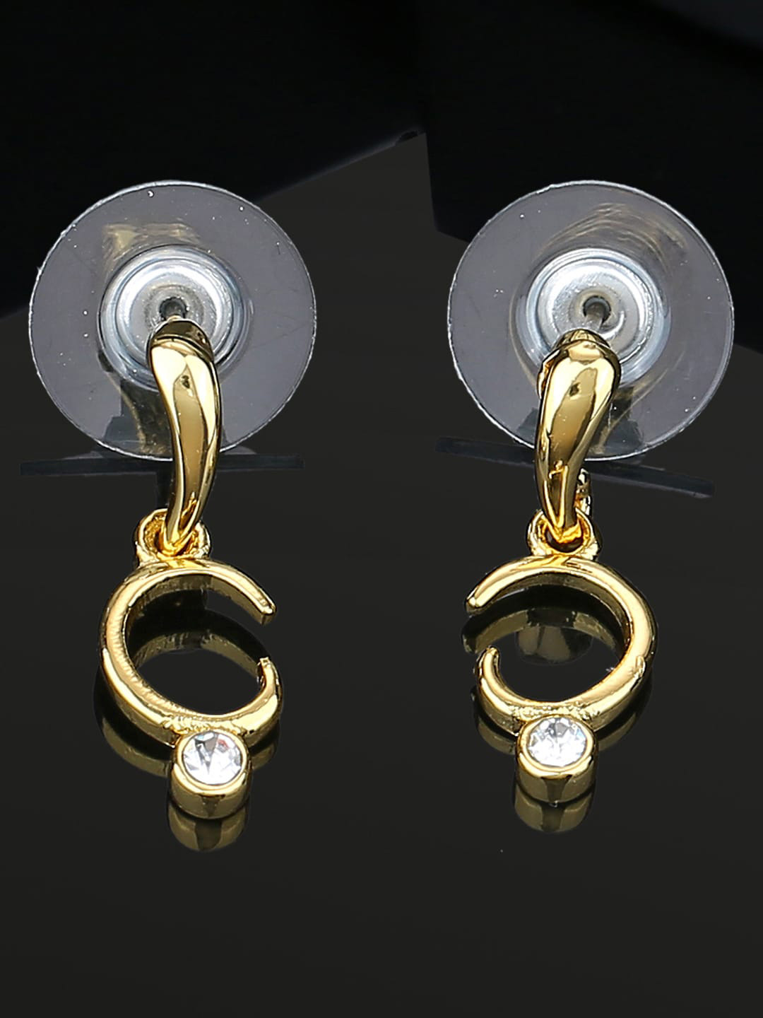 Estele Gold Plated Geometric Crystal Studded Drop Earrings