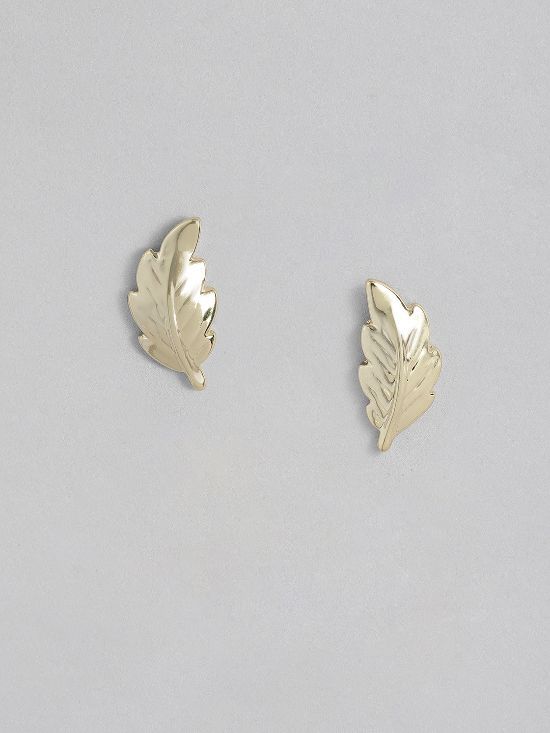 Estele Gold-Plated Leaf Shaped Studs Earrings