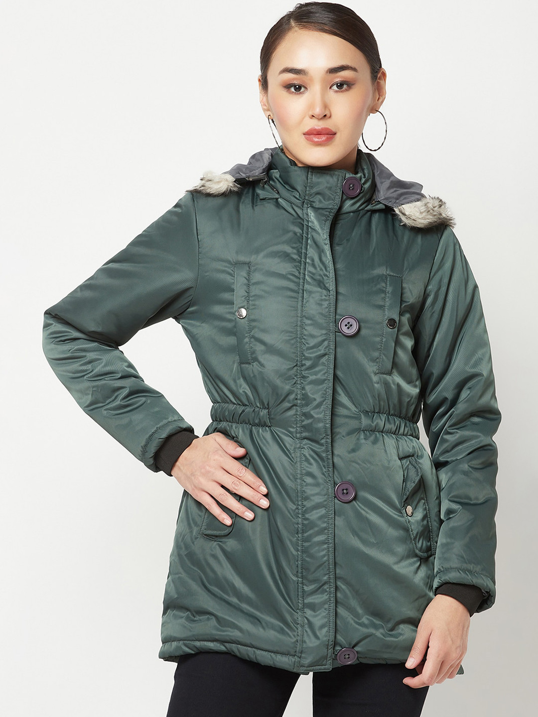 Crimsoune Club Women Hooded Parka Jacket With Faux Fur Trim