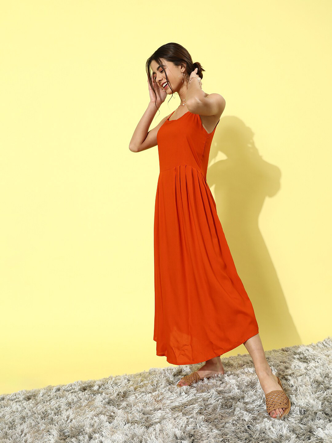 InWeave Orange A-line Maxi Dress With Printed Shrug