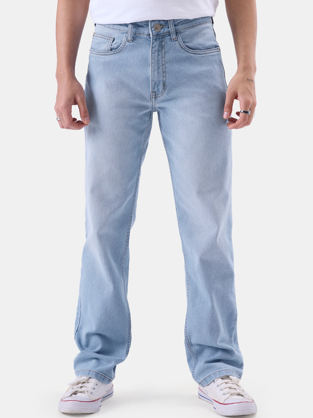 The Souled Store Men Blue Straight Fit Mid-Rise Clean Look Heavy Fade Jeans