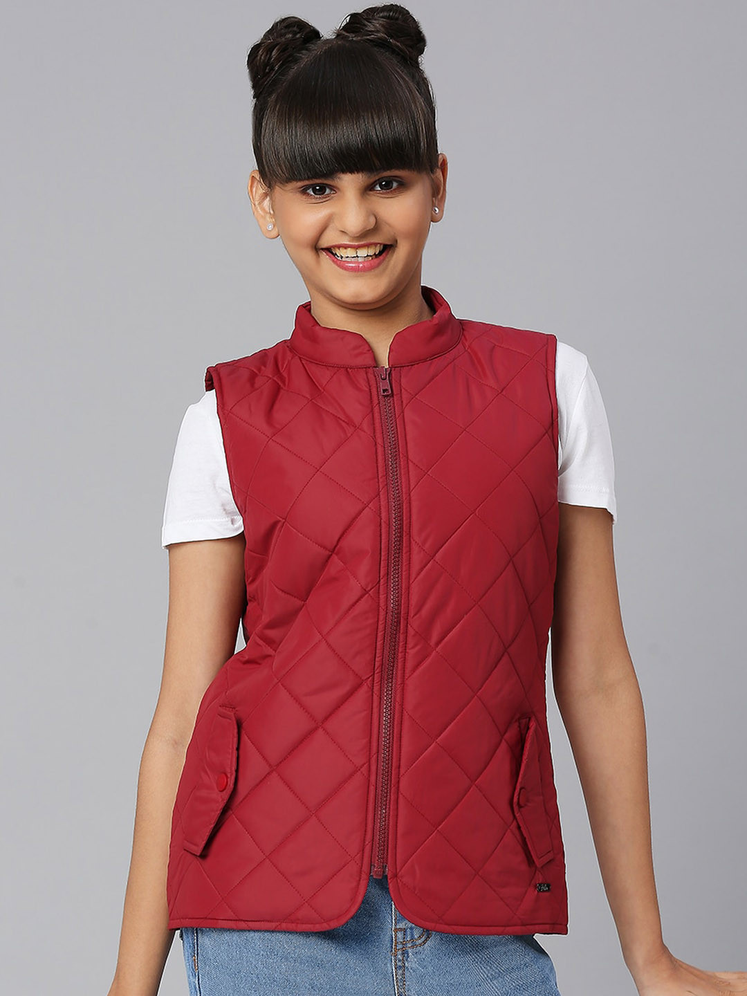 JUSTICE Girls Stand Collar Sleeveless Quilted Jacket