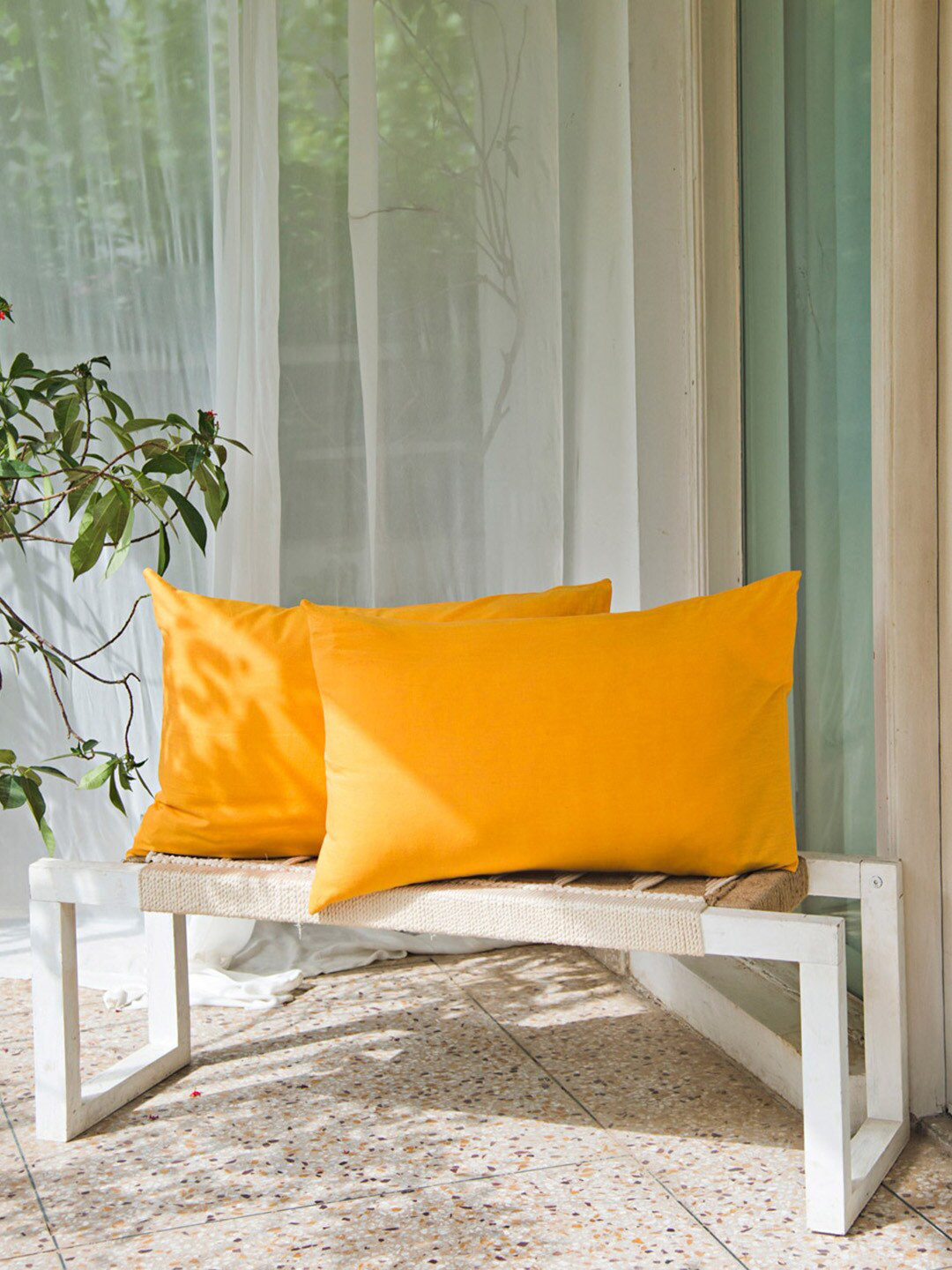 Fabindia Yellow 2 Pieces Cotton Pillow Covers