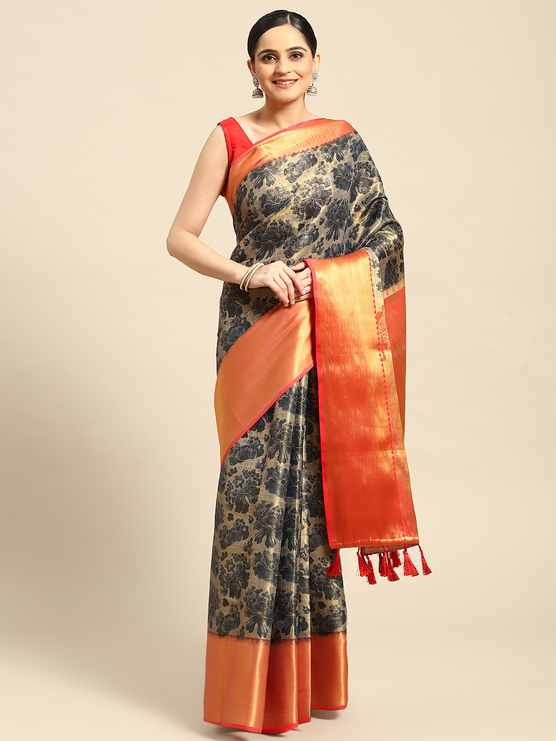 Silk Land Floral Kanjeewaram Heavy Zari Art Silk Digital Print saree