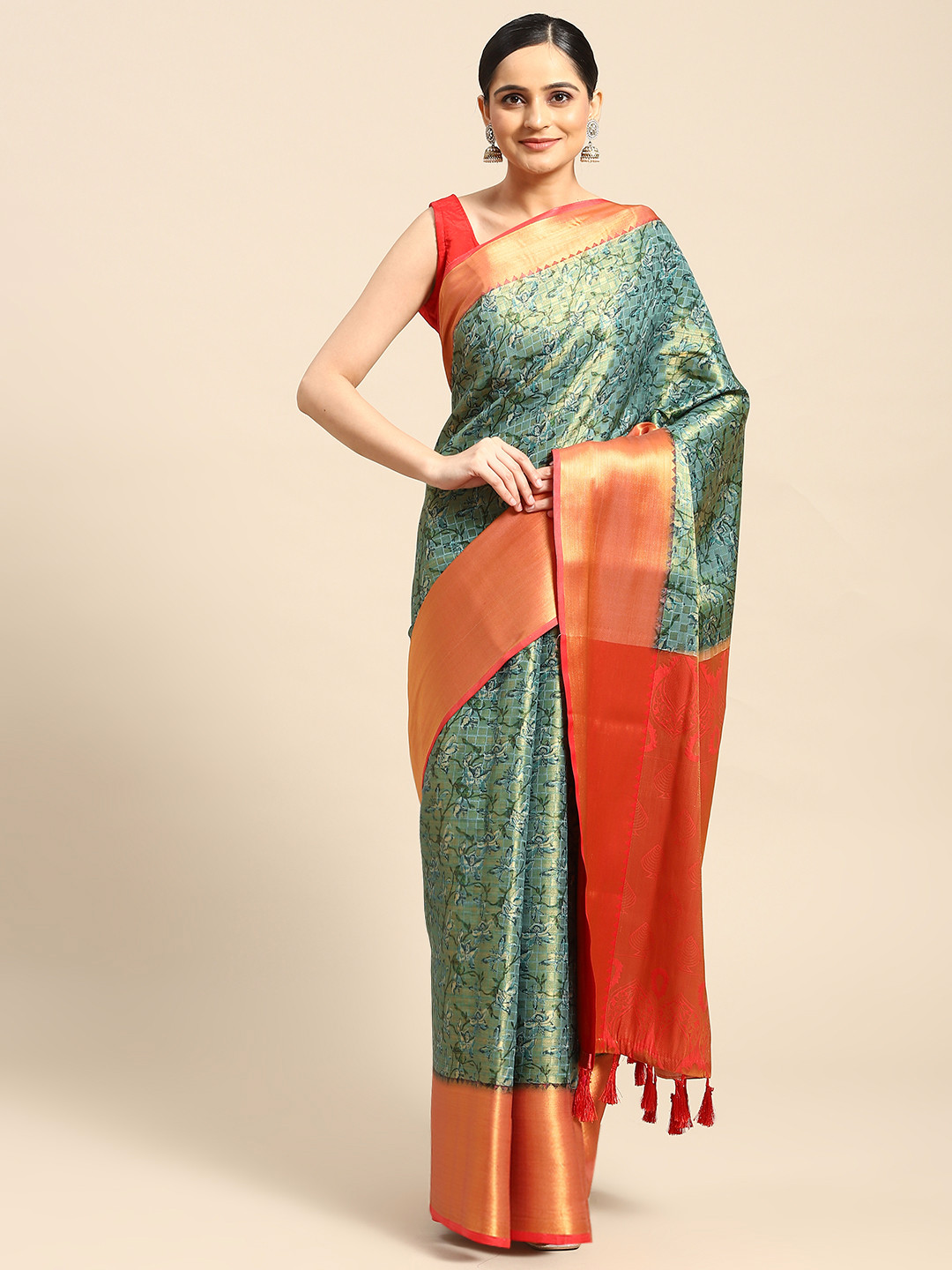 Silk Land Floral Kanjeewaram Heavy Zari Art Silk Digital Print saree