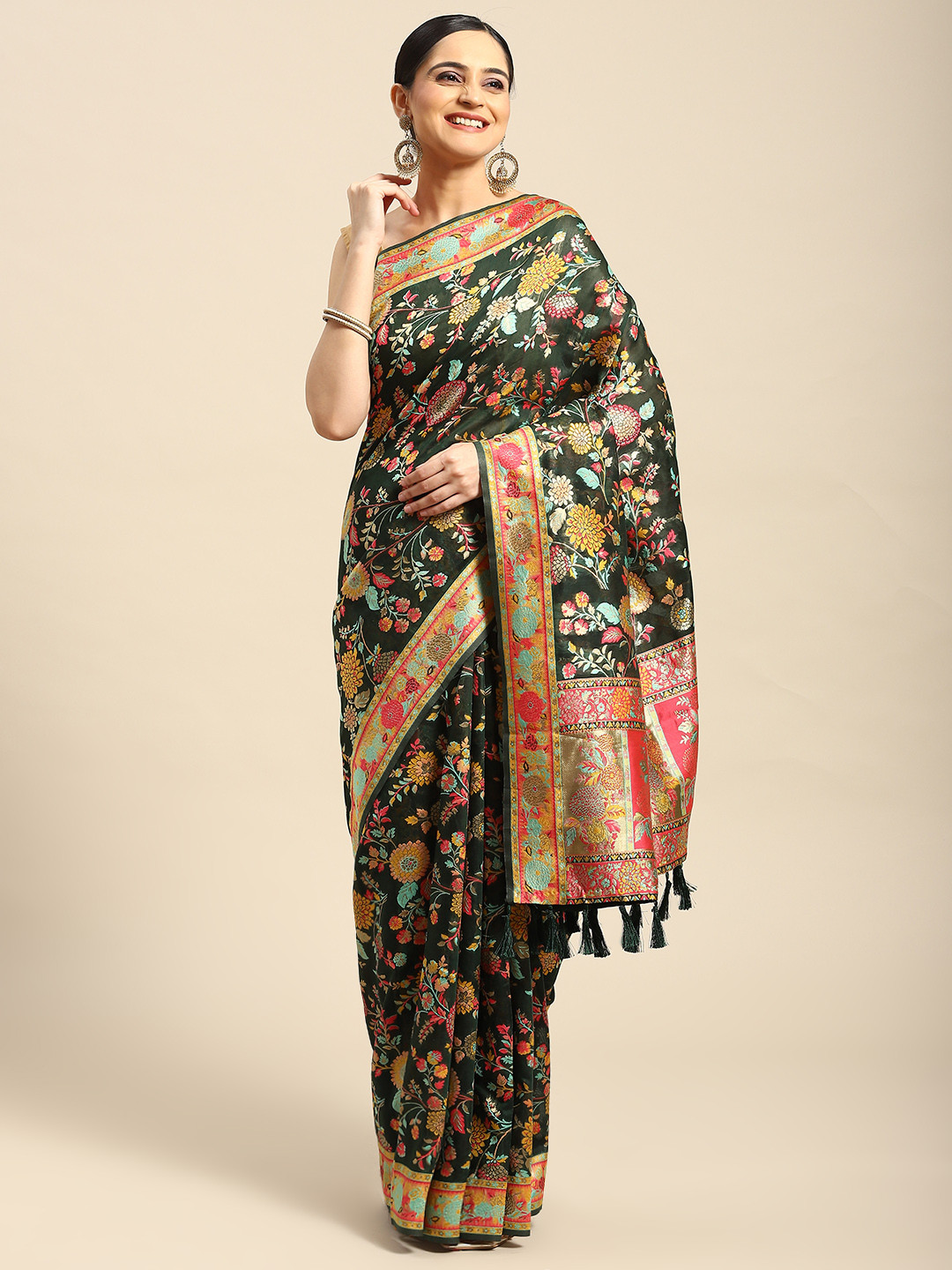 Silk Land Floral Embroidered Saree