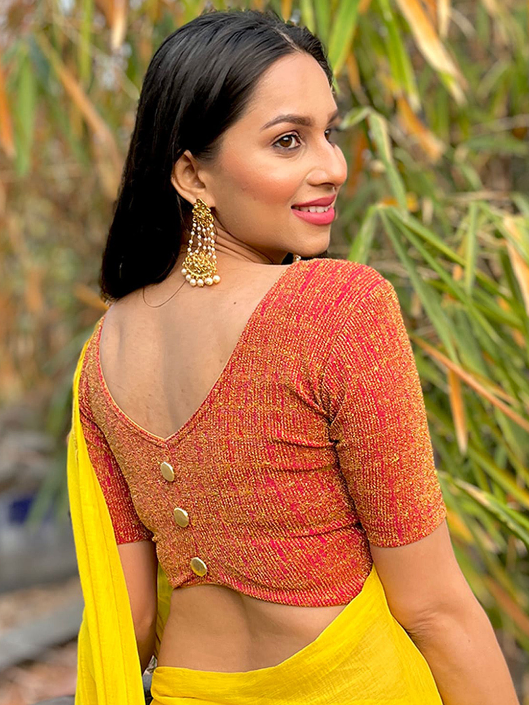 Bindigasm's Advi Zari Embellished Jacquard Stretchable Readymade Saree Blouse