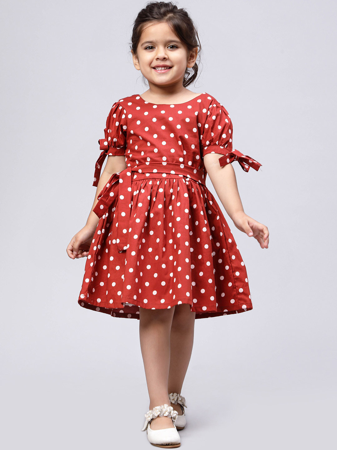 Biglilpeople Rust Polka Dot Print Fit & Flare Dress