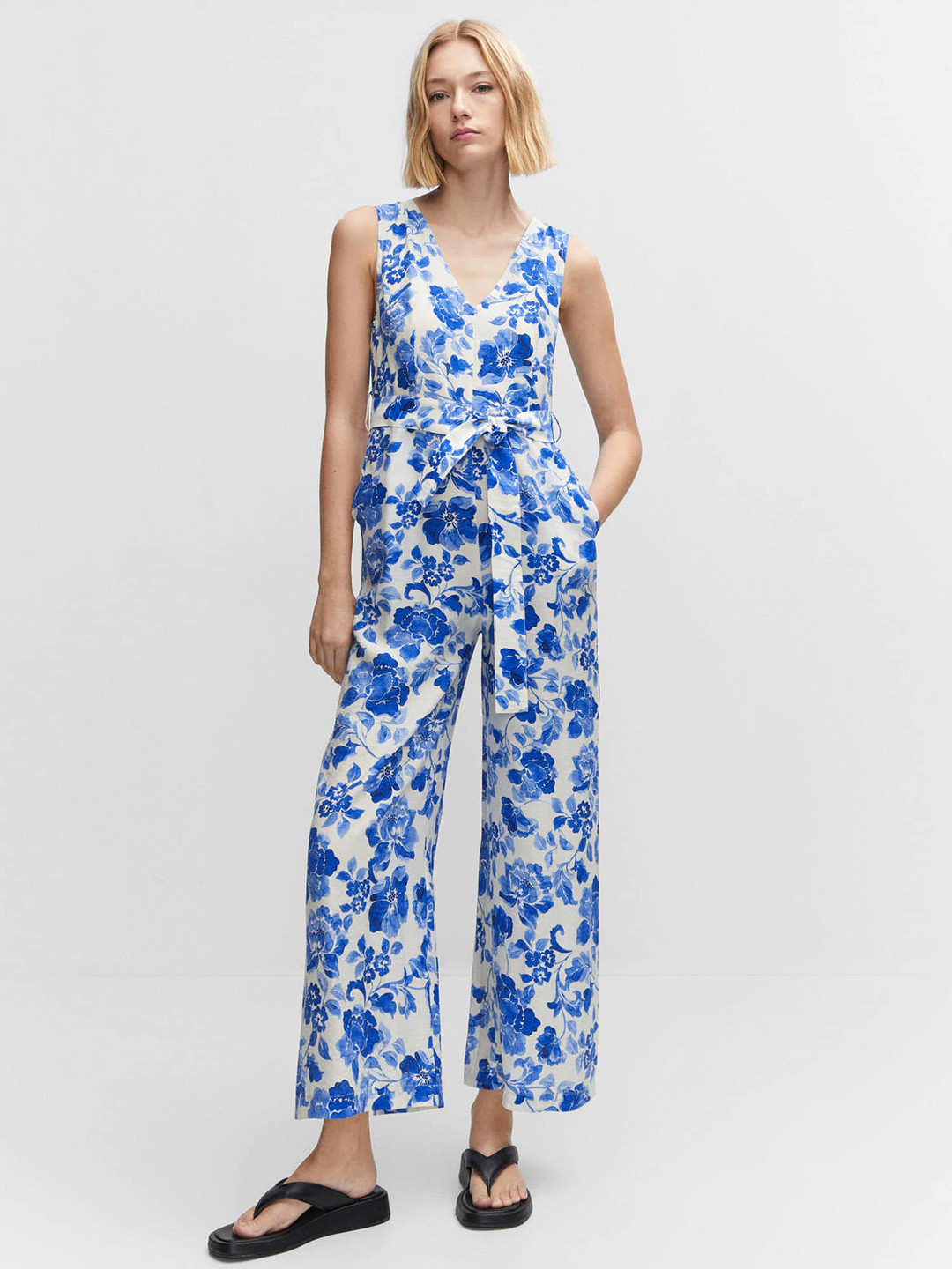 MANGO Floral Print Basic Jumpsuit with Belt