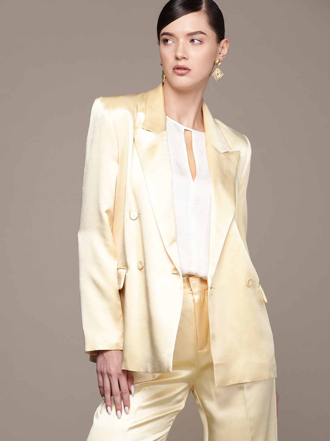 MANGO Satin Finish Double Breasted Blazer