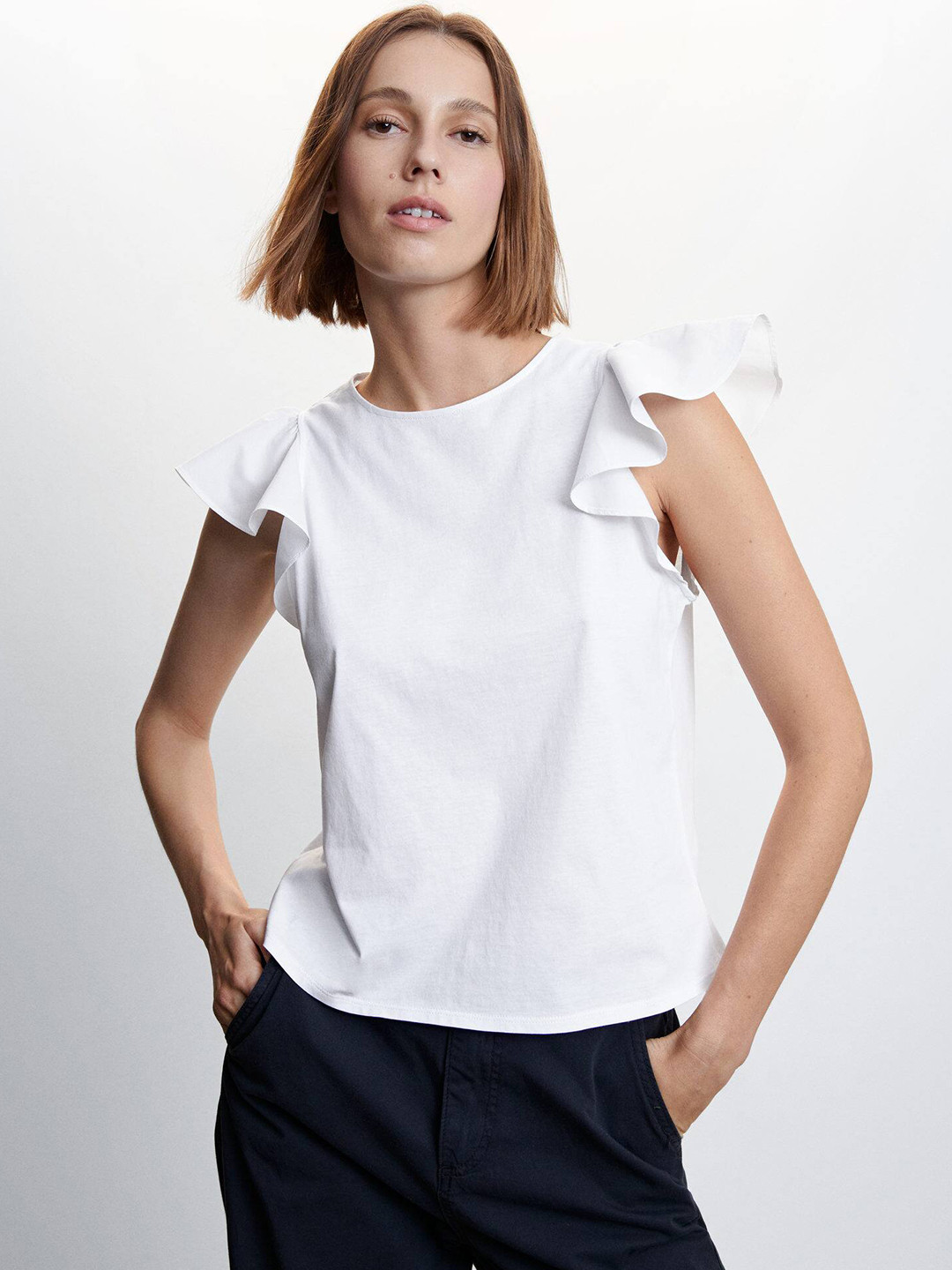 MANGO Flutter Sleeve Cotton Top