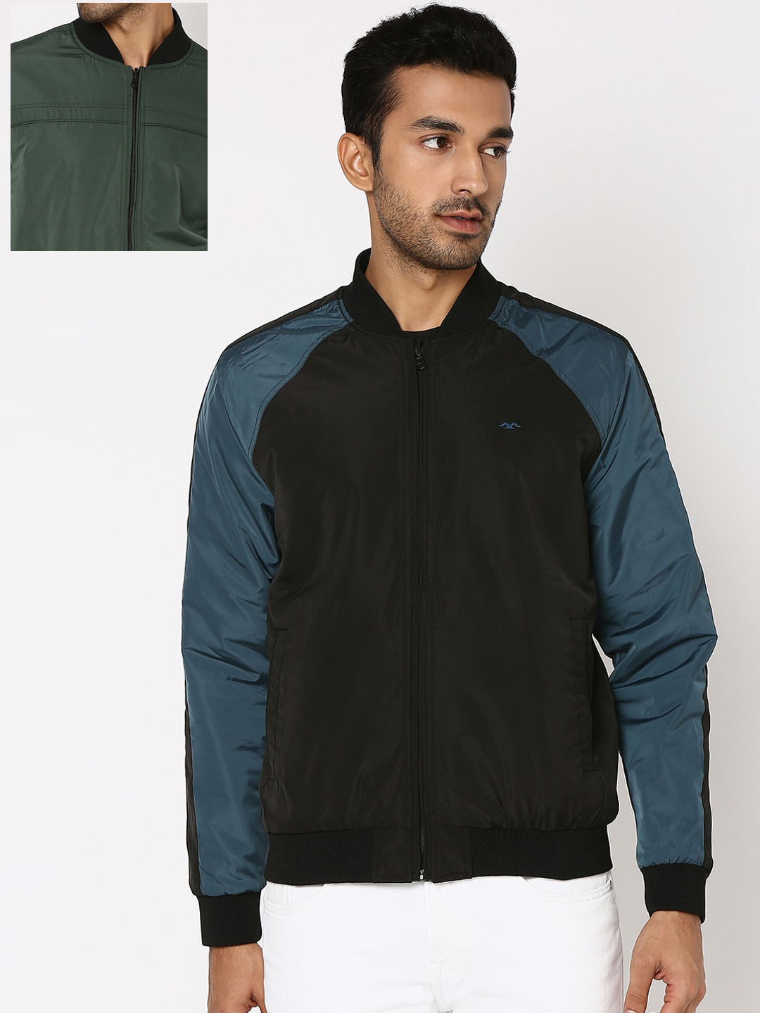 Mufti Stand Collar Colourblocked Reversible Bomber Jacket