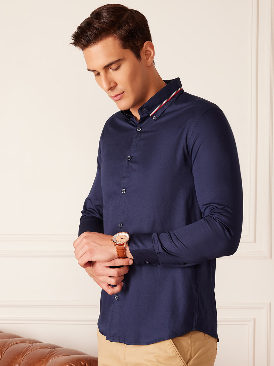 DENNISON Tape On Collar Smart Slim Fit Opaque Formal Shirt