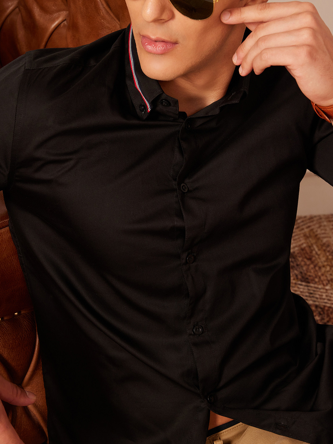 DENNISON Tape On Collar Smart Slim Fit Opaque Formal Shirt