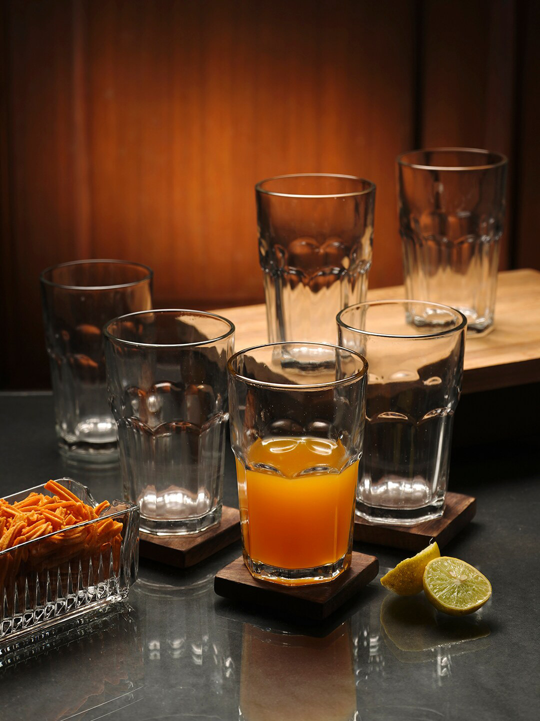 ceradeco Transparent 6 Pieces Textured Food Grade Water Glasses- 300 ml each