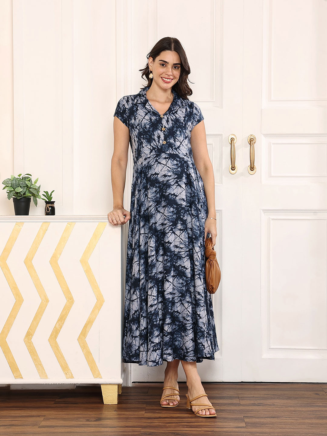 MomToBe  Tie & Dye Print Maternity Maxi   Dress