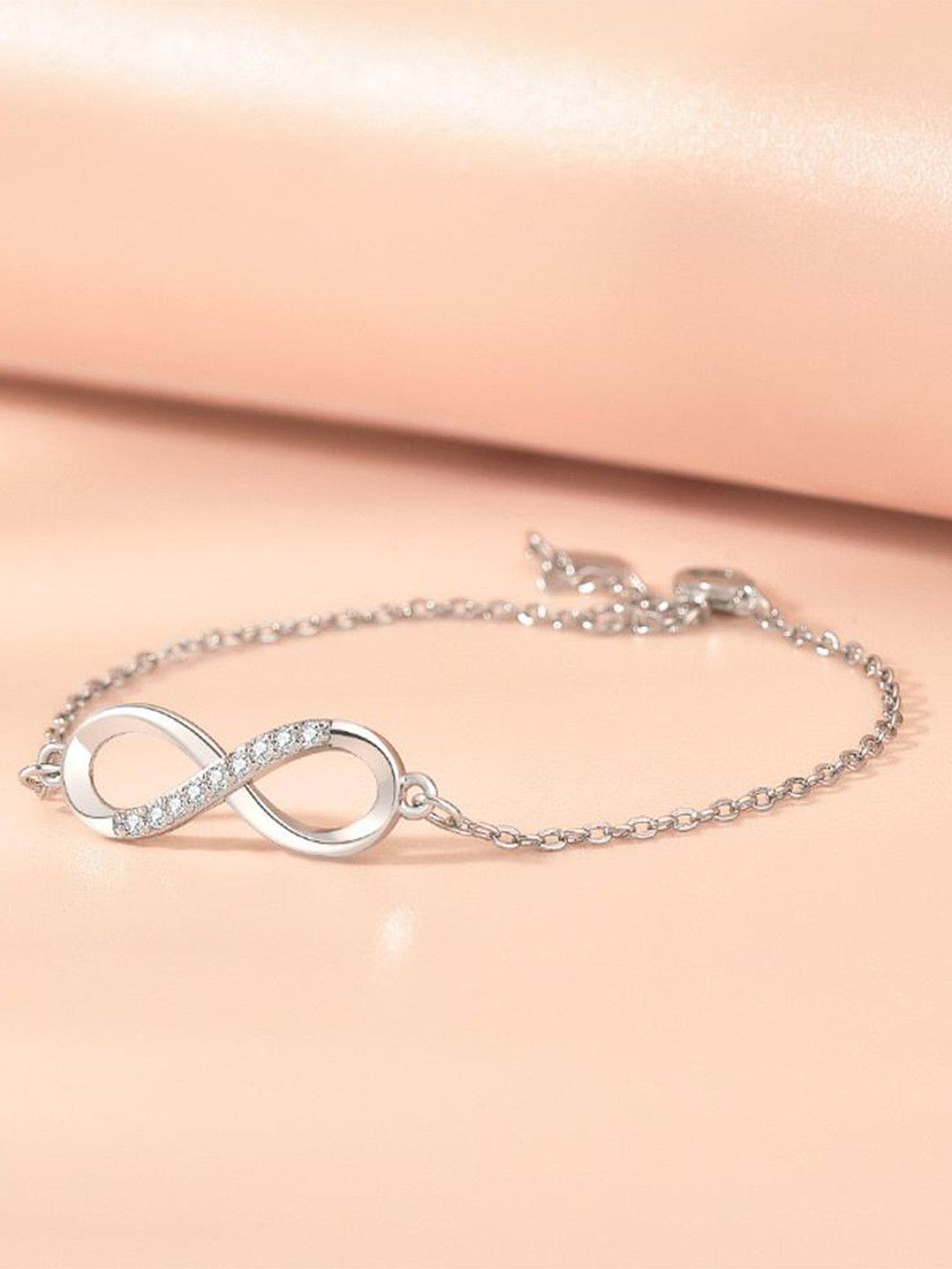 MYKI Women Silver-Plated Cubic Zirconia Infinity Love Link Bracelet