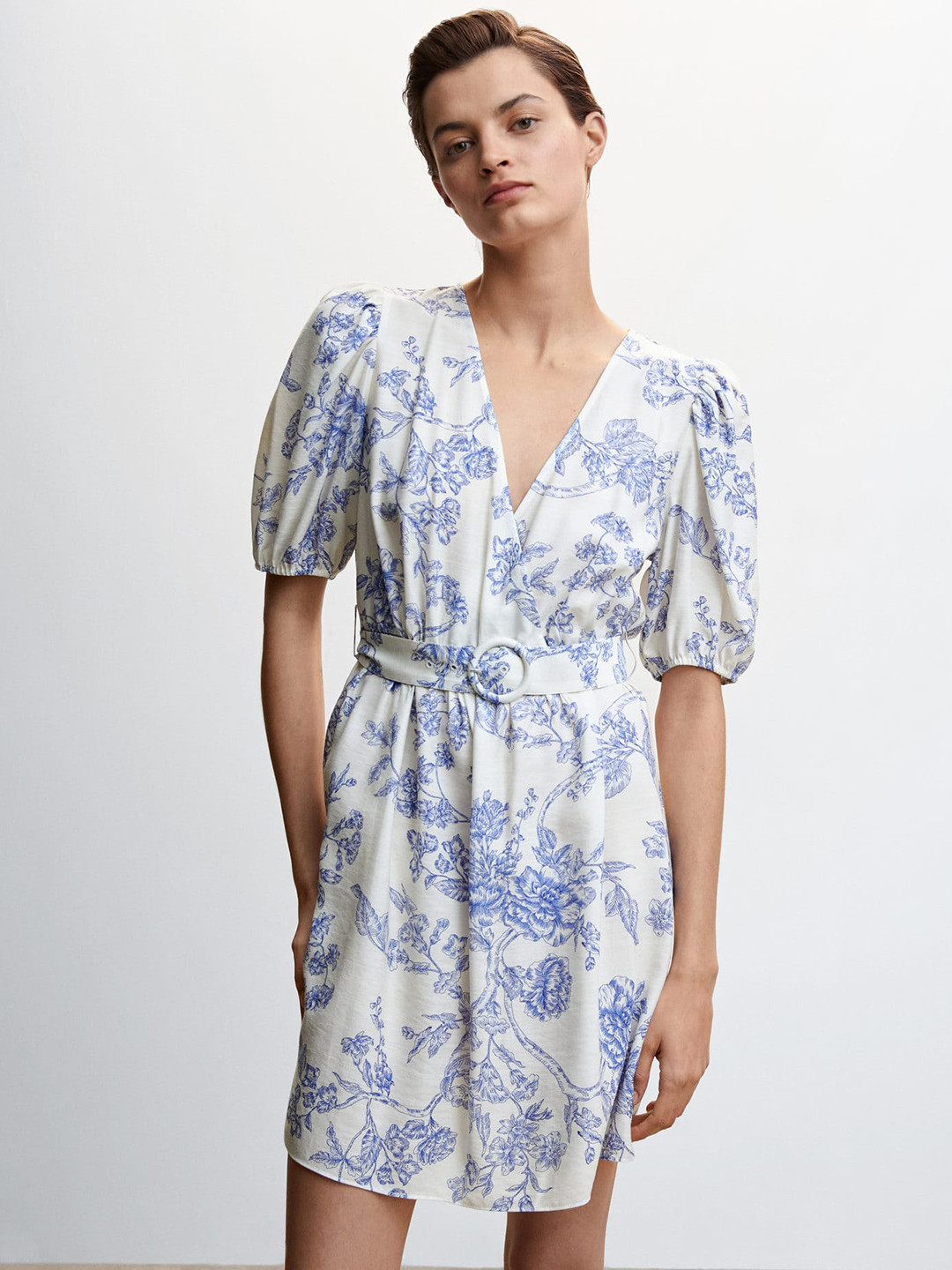 MANGO Floral Print Puff Sleeve Dress