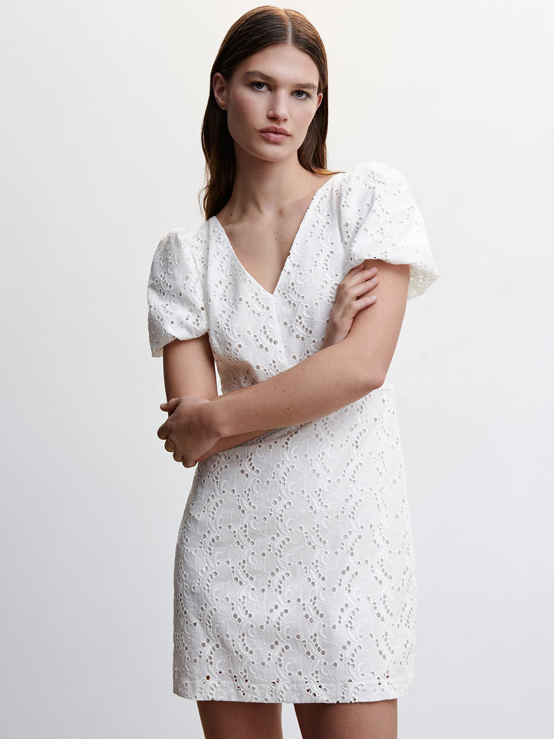 MANGO Schiffl Pure Cotton Sheath Mini Dress