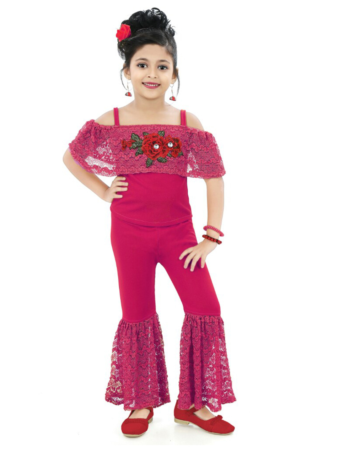 BAESD Girls Pink & Green Embellished Top with Trousers