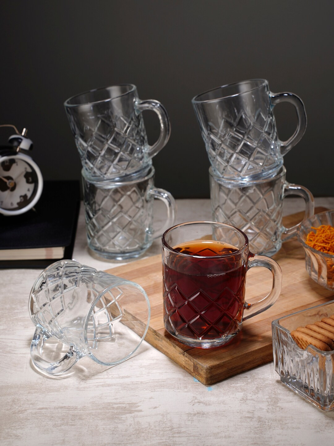 CDI Rakshabandhan Gift Transparent Textured Glass Microwave Safe 6 Piece Cups-220ml