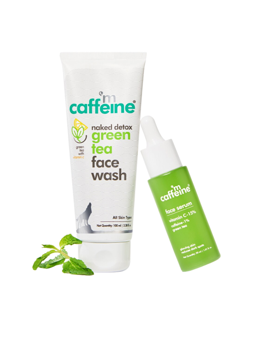 MCaffeine Set Of Green Tea Face Wash 100ml & 15% Vitamin C Face Serum 30ml