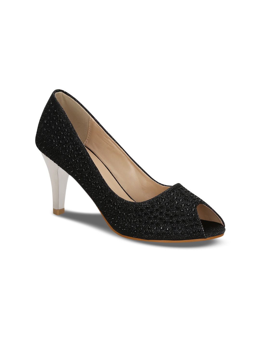 Buy Get Glamr Women Black Solid Embellished Peep Toes Heels for