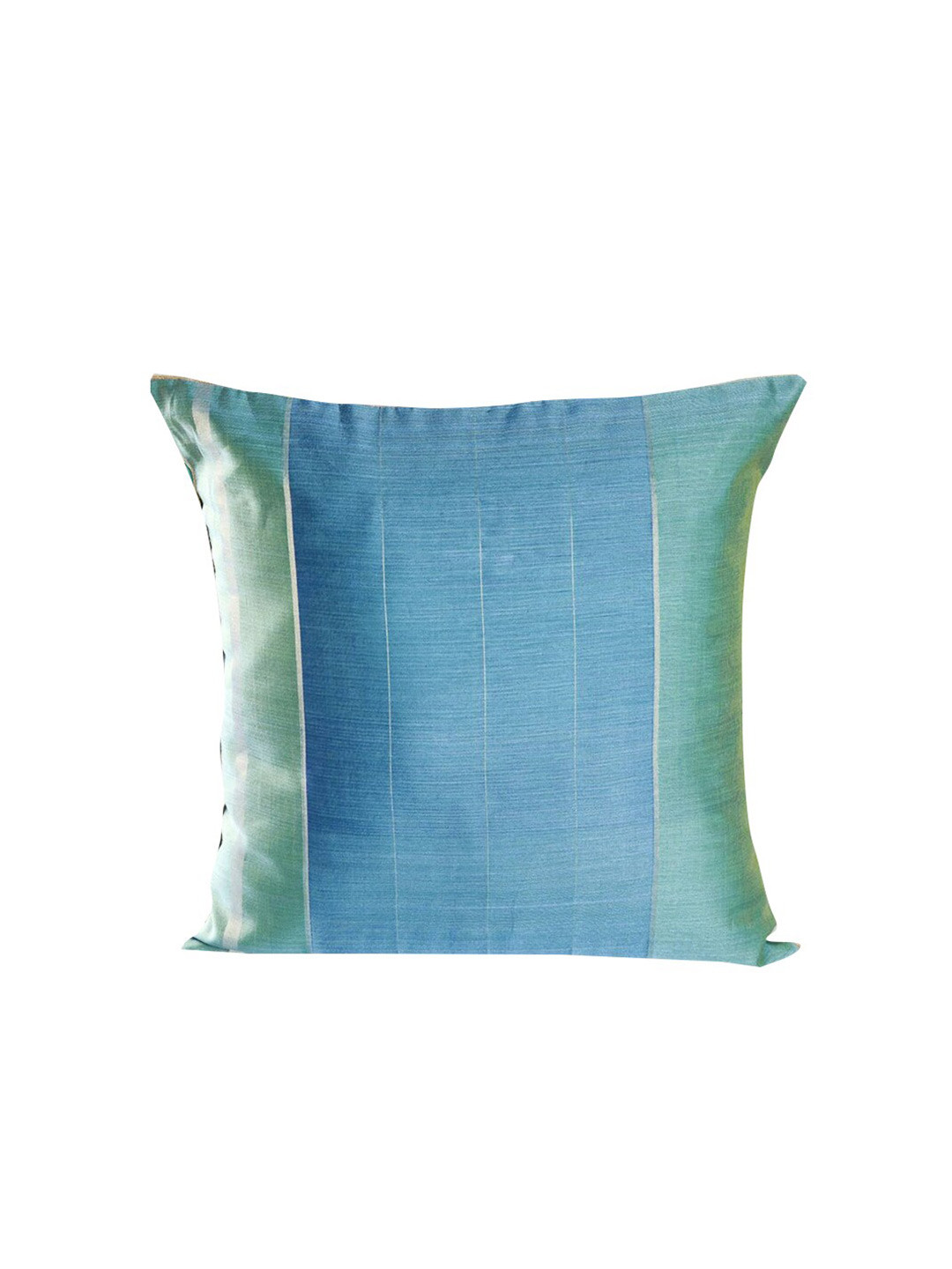 Fabindia Teal & Blue Striped Cotton Silk Square Cushion Cover
