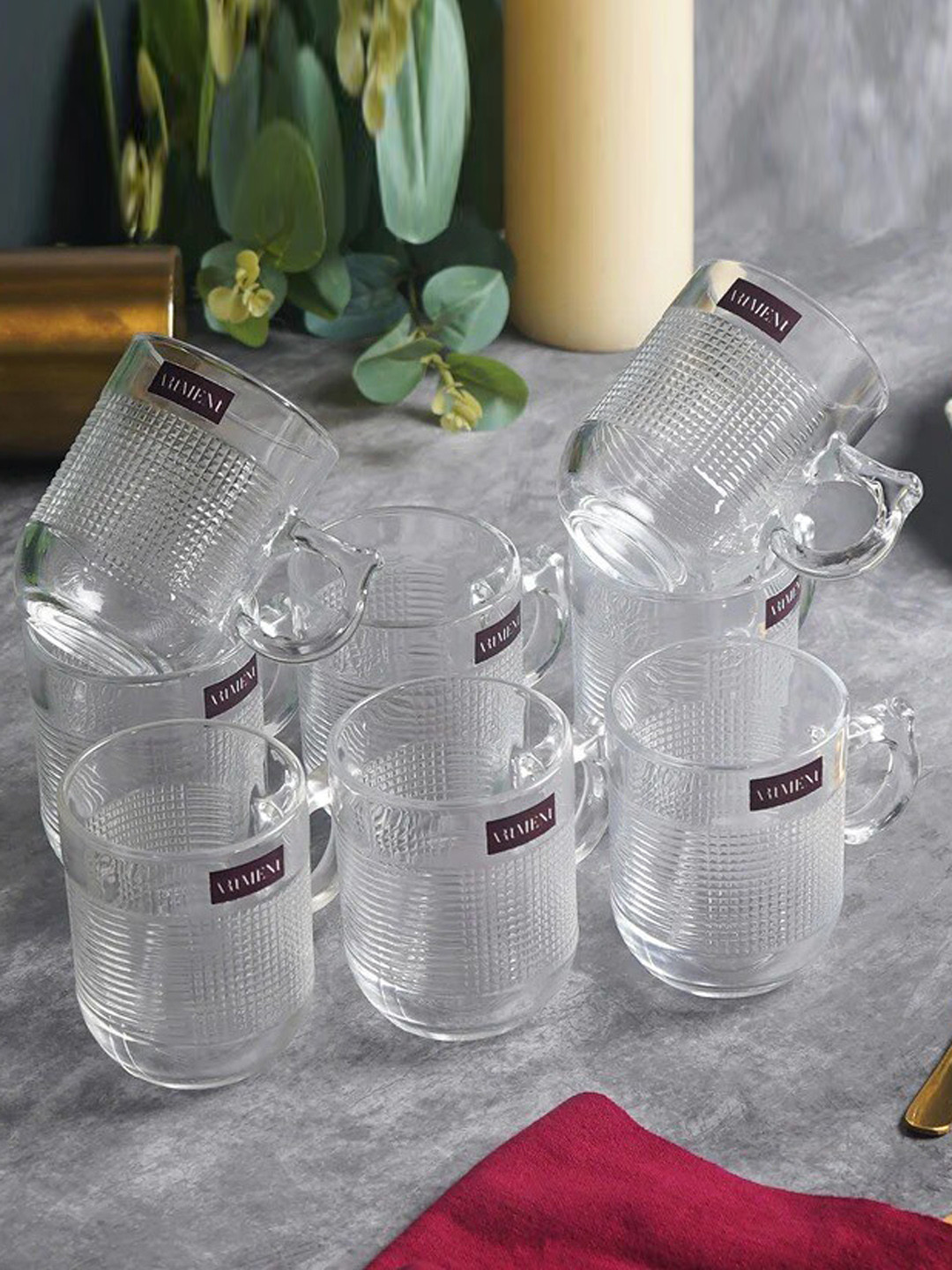 THE ARTMENT Pristine Mini Sip Transparent Textured Glass Handmade 6 Piece Cups-250ml