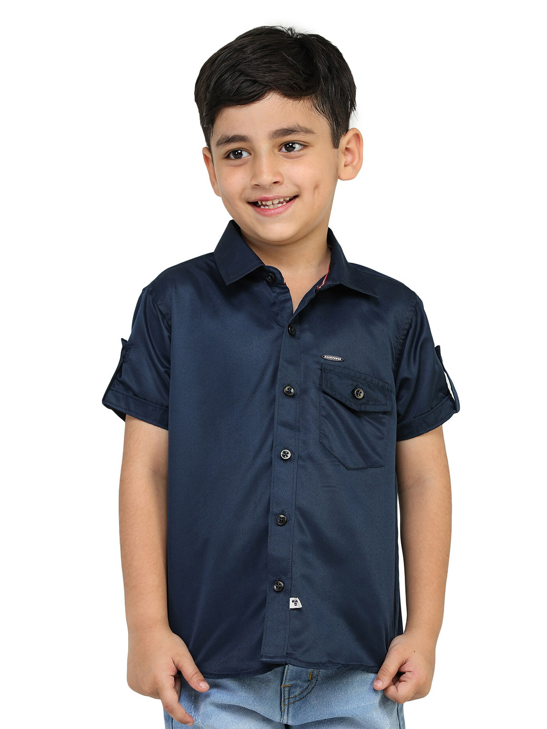 toothless Boys Roll-Up Sleeves Cotton Satin Casual Shirt