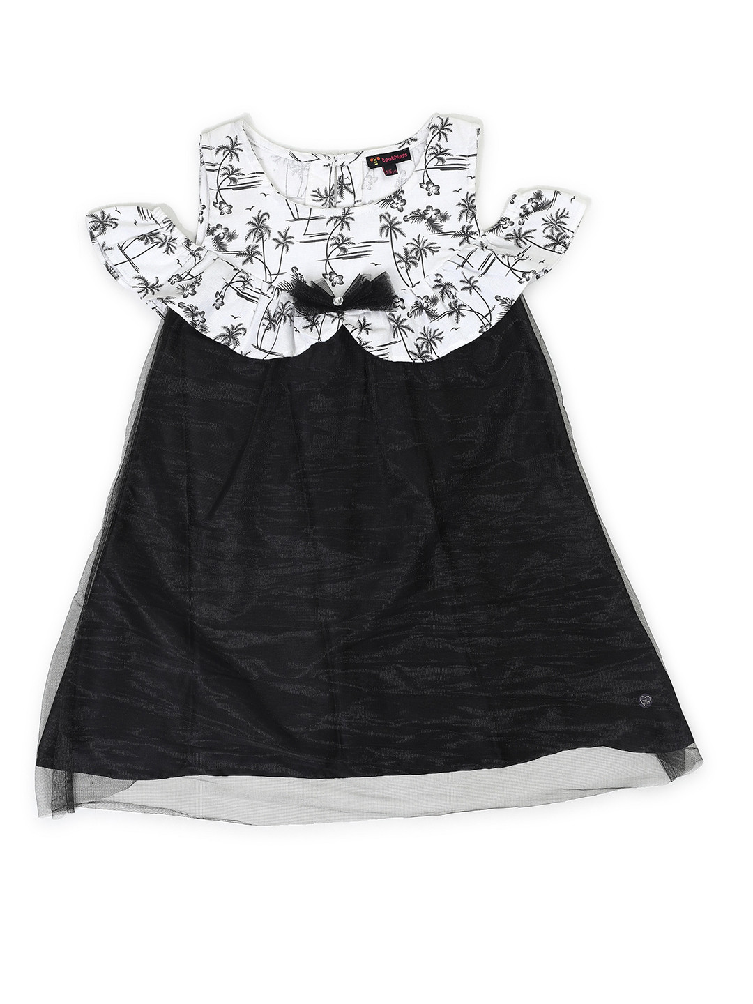 toothless Girls Floral Printed Cold-Shoulder Sleeves Ruffled Cotton A-Line Dress
