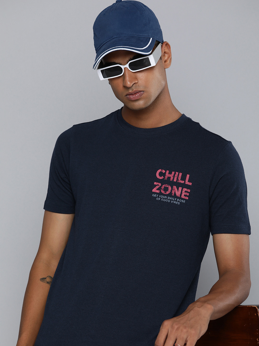 R Code by The Roadster Life Co Men Navy Blue T-shirt