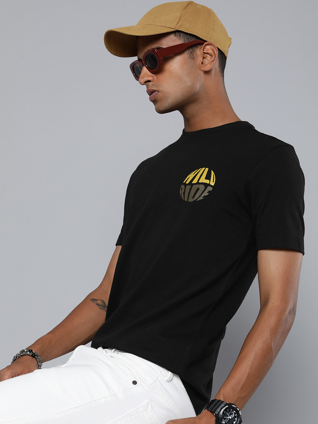 R Code by The Roadster Life Co Men Black Printed T-shirt