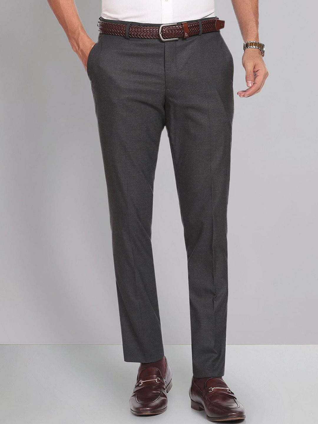 AD By Arvind Smart Waist Heathered Formal Trousers