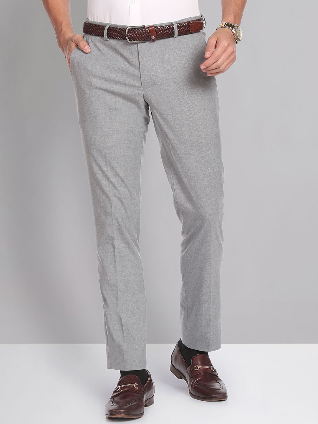 AD By Arvind Smart Waist Heathered Formal Trousers
