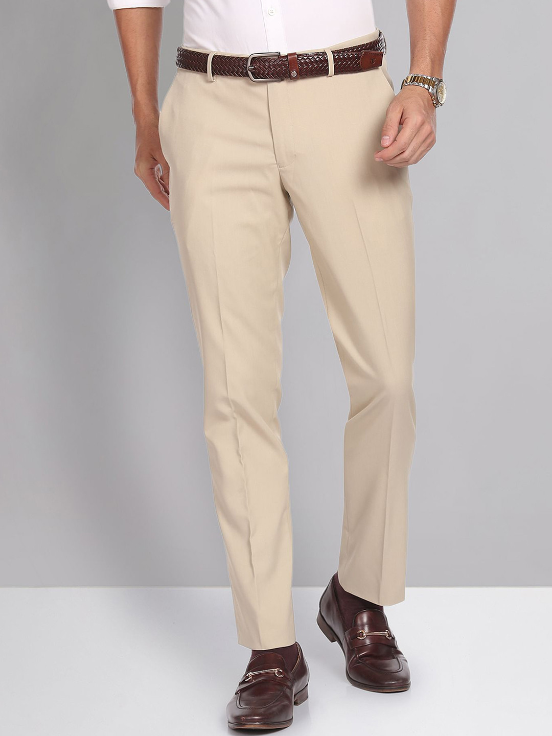 AD By Arvind Smart Mid Rise Waist Solid Formal Trousers