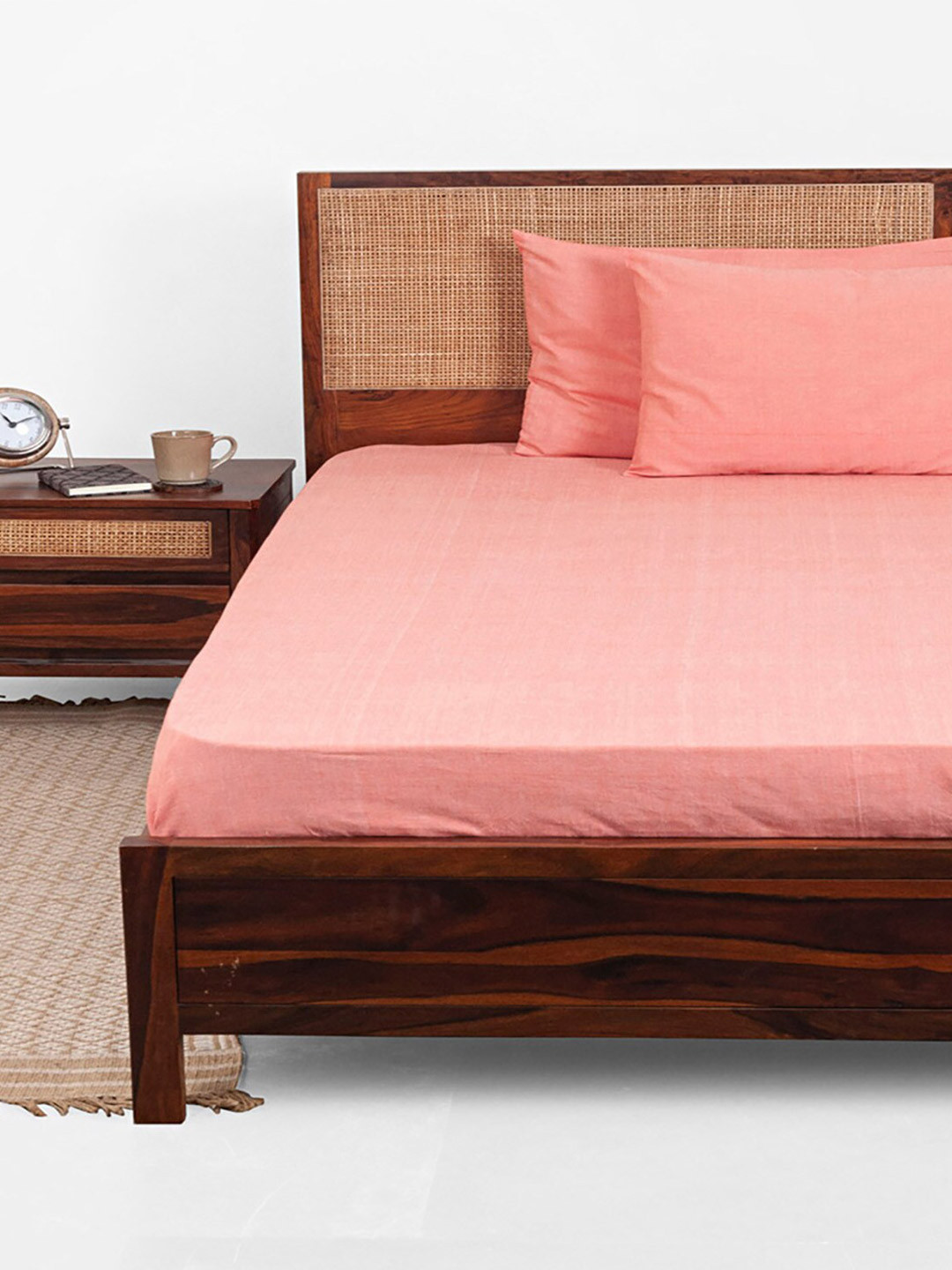 Fabindia Red Cotton Single Fine Bedsheet with a Pillow Cover-59 x 98 inches