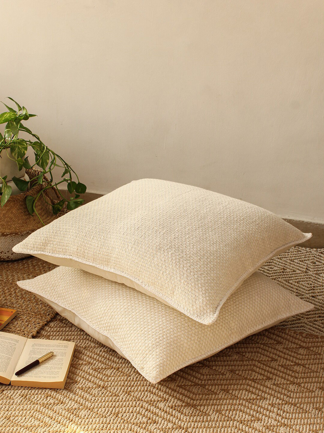 House This Light-Weight Polyester Silk Breathable 2 Pcs Textured Cushion Covers -24x24In