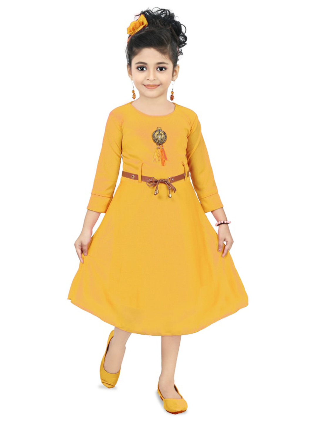 BAESD Yellow A-Line Midi Dress