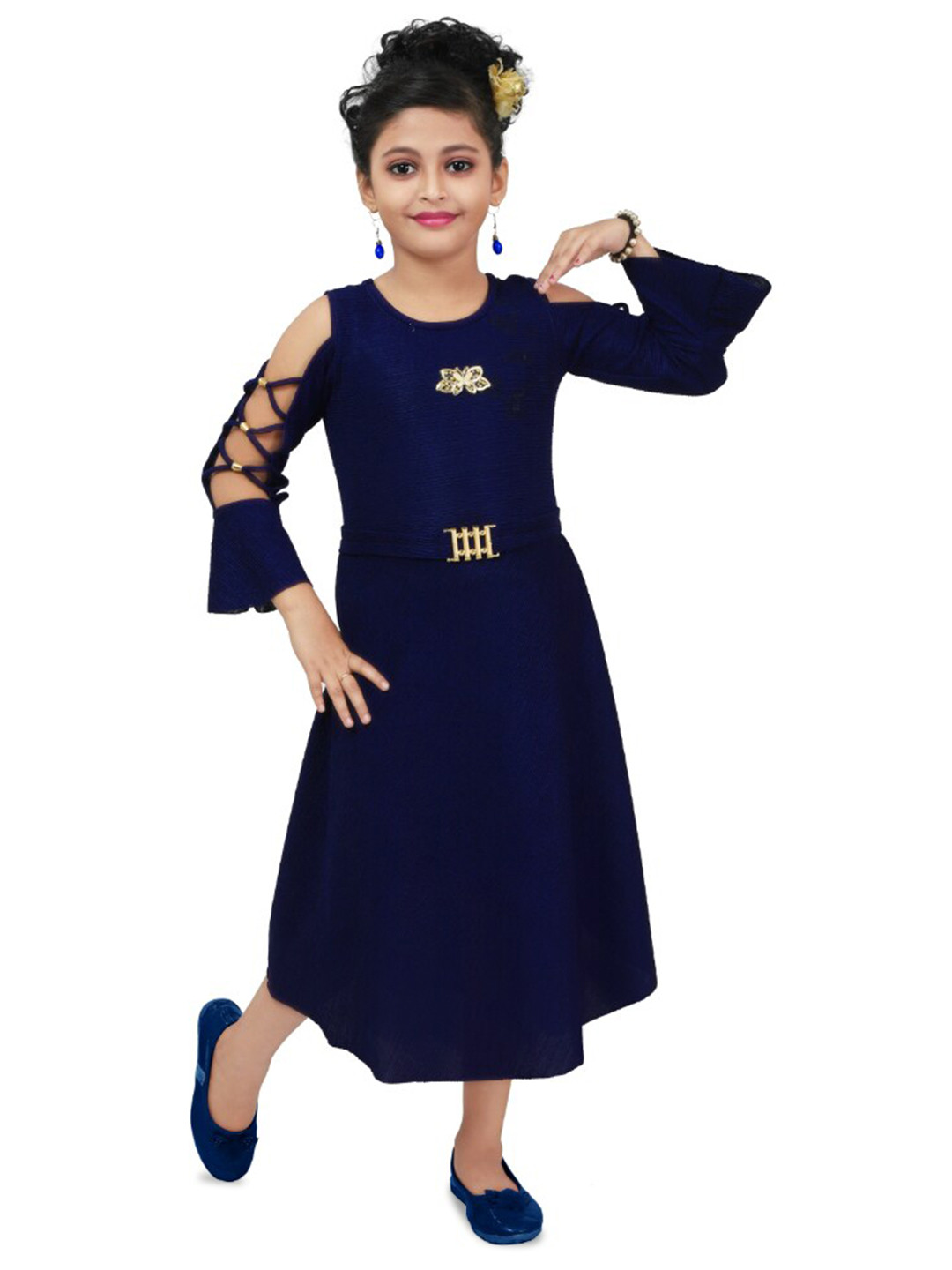 BAESD Girls Cold-Shoulder Fit & Flare Midi Dress