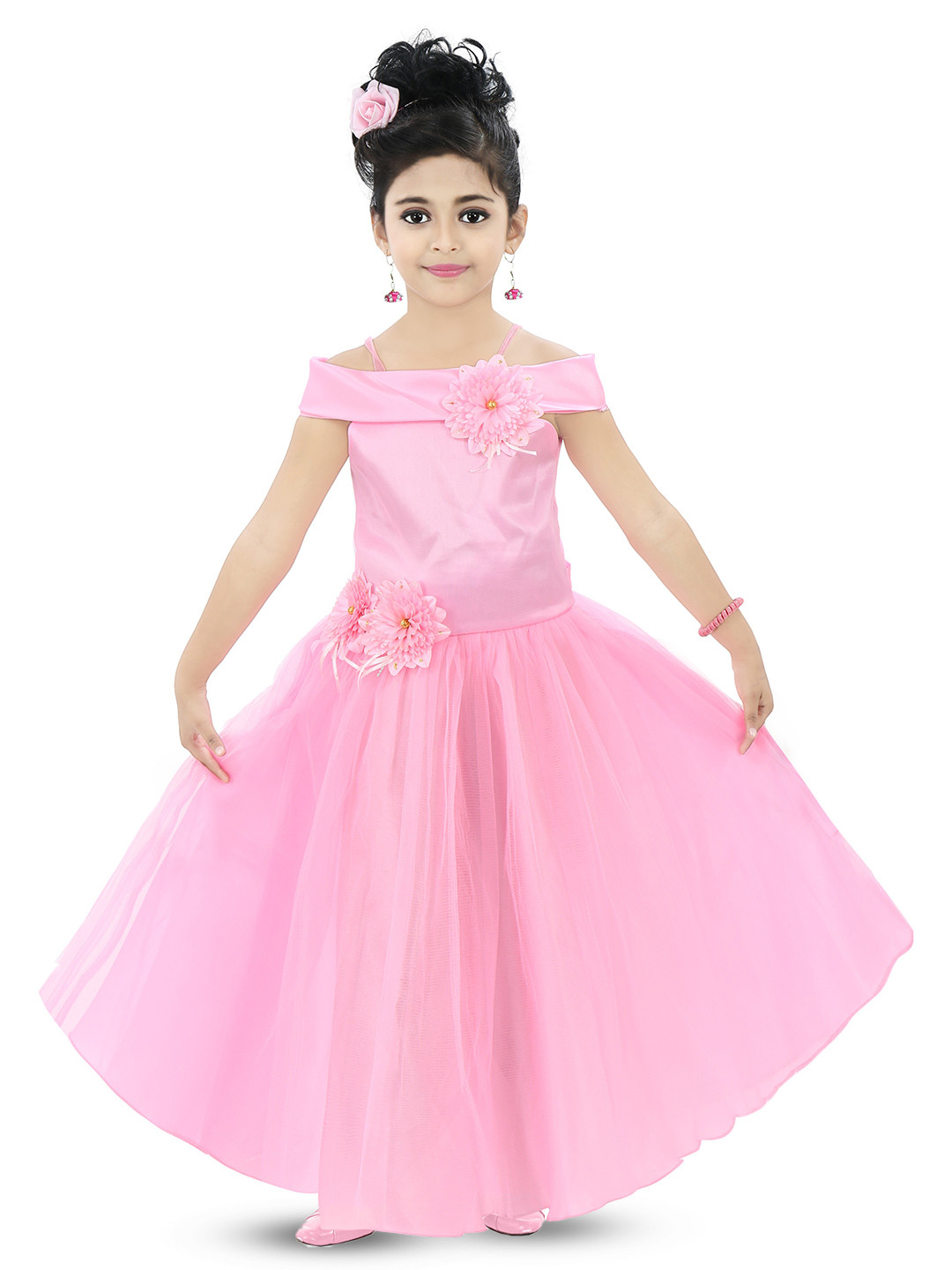 BAESD Girls Off Shoulder Corsage Detailed Maxi Fit And Flare Dress