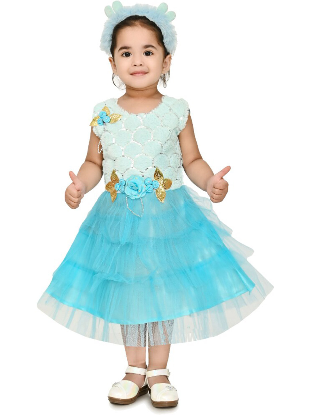 BAESD Blue Net A-Line Midi Dress