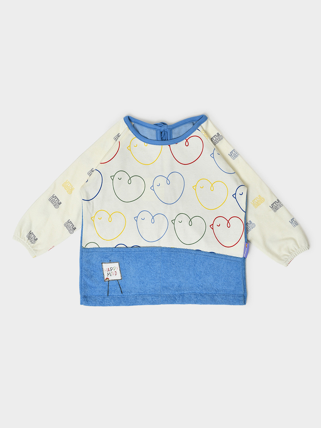 MiArcus Heart Printed Kids Painting Apron Full Sleeves with Back Knot Closure- Blue