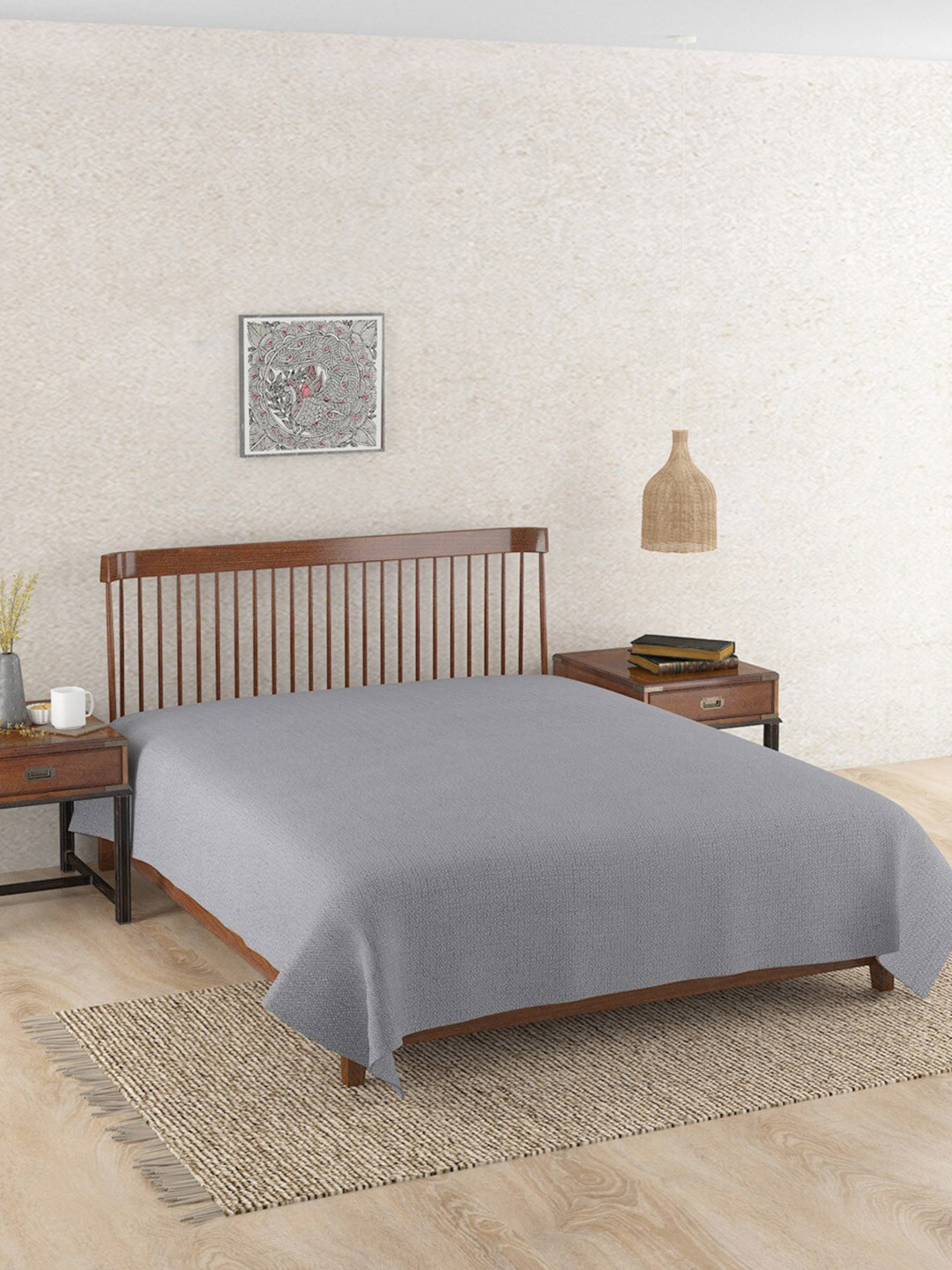 Fabindia Grey Self Design AC Room 450 GSM Cotton Single Bed Blanket